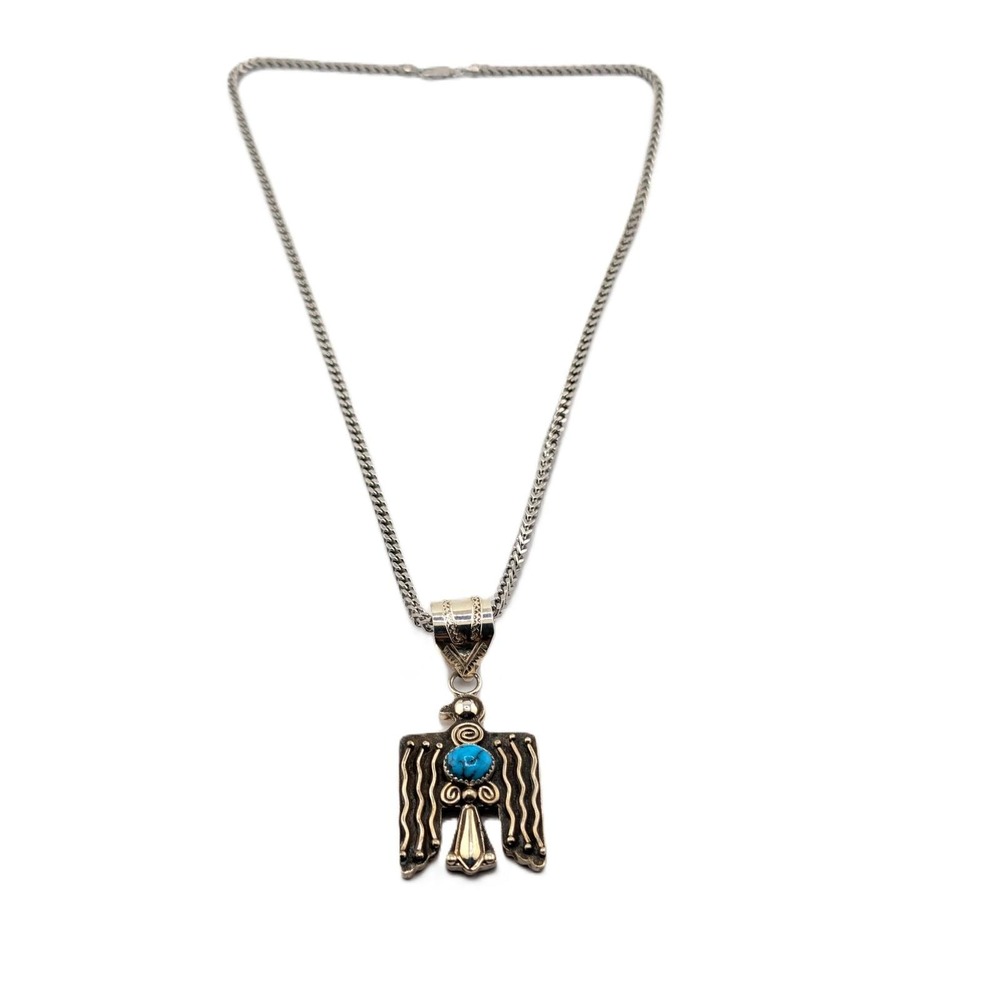 Navajo Thunderbird Turquoise Medallion 22in Heavy Franco Chain Jewelry** - Picture 4 of 8
